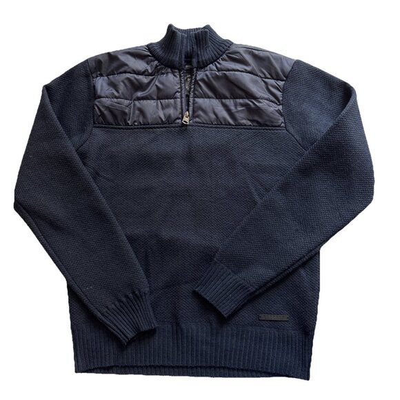 buffalo david bitton Blue Quarter Zip Sweater Size Medium Fleece Lined - Picture 1 of 7